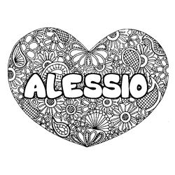 Coloraci&oacute;n del nombre ALESSIO - decorado mandala de coraz&oacute;n