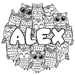 Coloraci&oacute;n del nombre ALEX - decorado b&uacute;hos