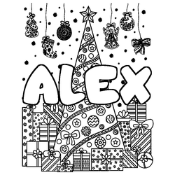 Coloraci&oacute;n del nombre ALEX - decorado &aacute;rbol de Navidad y regalos