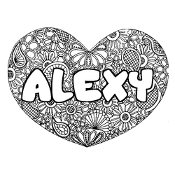 Coloraci&oacute;n del nombre ALEXY - decorado mandala de coraz&oacute;n