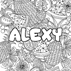 Coloraci&oacute;n del nombre ALEXY - decorado mandala de frutas