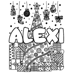 Coloraci&oacute;n del nombre ALEXI - decorado &aacute;rbol de Navidad y regalos