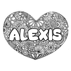 Coloraci&oacute;n del nombre ALEXIS - decorado mandala de coraz&oacute;n
