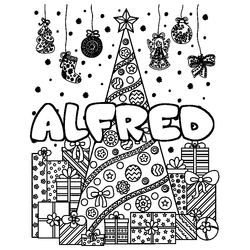 Coloraci&oacute;n del nombre ALFRED - decorado &aacute;rbol de Navidad y regalos