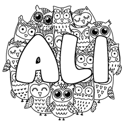 Coloraci&oacute;n del nombre ALI - decorado b&uacute;hos