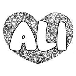 Coloraci&oacute;n del nombre ALI - decorado mandala de coraz&oacute;n