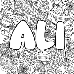 Coloraci&oacute;n del nombre ALI - decorado mandala de frutas