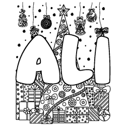 Coloraci&oacute;n del nombre ALI - decorado &aacute;rbol de Navidad y regalos