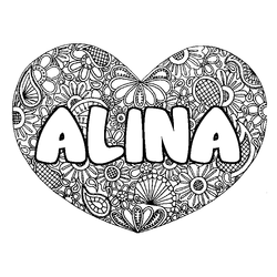 Coloraci&oacute;n del nombre ALINA - decorado mandala de coraz&oacute;n