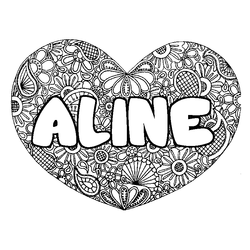 Coloraci&oacute;n del nombre ALINE - decorado mandala de coraz&oacute;n
