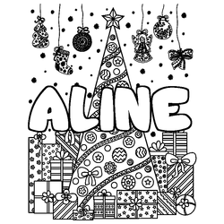 Coloraci&oacute;n del nombre ALINE - decorado &aacute;rbol de Navidad y regalos