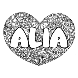 Coloraci&oacute;n del nombre ALIA - decorado mandala de coraz&oacute;n