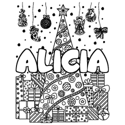 Coloraci&oacute;n del nombre ALICIA - decorado &aacute;rbol de Navidad y regalos