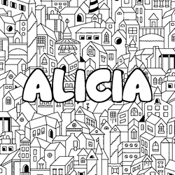 Coloraci&oacute;n del nombre ALICIA - decorado ciudad