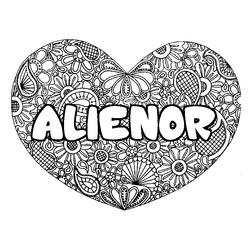 Coloraci&oacute;n del nombre ALIENOR - decorado mandala de coraz&oacute;n