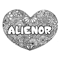 Coloraci&oacute;n del nombre ALI&Eacute;NOR - decorado mandala de coraz&oacute;n