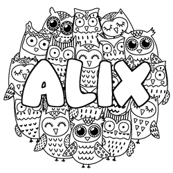 Coloraci&oacute;n del nombre ALIX - decorado b&uacute;hos