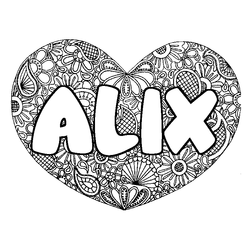 Coloraci&oacute;n del nombre ALIX - decorado mandala de coraz&oacute;n