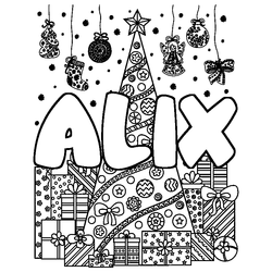 Coloraci&oacute;n del nombre ALIX - decorado &aacute;rbol de Navidad y regalos