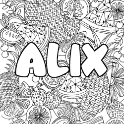Coloraci&oacute;n del nombre ALIX - decorado mandala de frutas