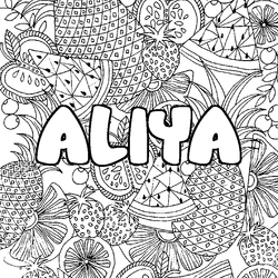 Coloraci&oacute;n del nombre ALIYA - decorado mandala de frutas