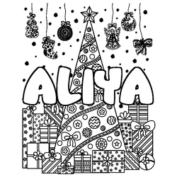 Coloraci&oacute;n del nombre ALIYA - decorado &aacute;rbol de Navidad y regalos