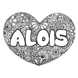 Coloraci&oacute;n del nombre ALOIS - decorado mandala de coraz&oacute;n