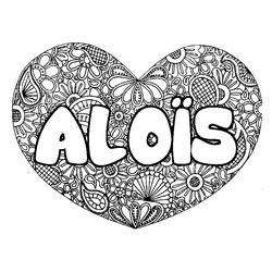 Coloraci&oacute;n del nombre ALO&Iuml;S - decorado mandala de coraz&oacute;n