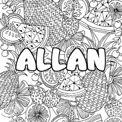 Coloraci&oacute;n del nombre ALLAN - decorado mandala de frutas