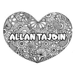 Coloraci&oacute;n del nombre ALLAN TAJDIN - decorado mandala de coraz&oacute;n