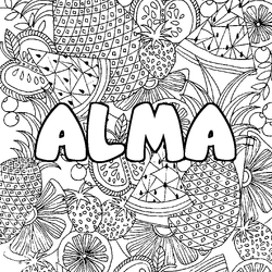 Coloraci&oacute;n del nombre ALMA - decorado mandala de frutas