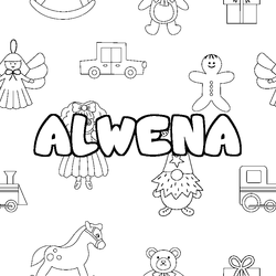 Coloraci&oacute;n del nombre ALWENA - decorado juguetes