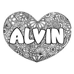 Coloraci&oacute;n del nombre ALVIN - decorado mandala de coraz&oacute;n