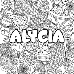 Coloraci&oacute;n del nombre ALYCIA - decorado mandala de frutas