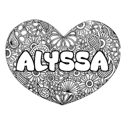 Coloraci&oacute;n del nombre ALYSSA - decorado mandala de coraz&oacute;n