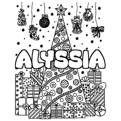 Coloraci&oacute;n del nombre ALYSSIA - decorado &aacute;rbol de Navidad y regalos