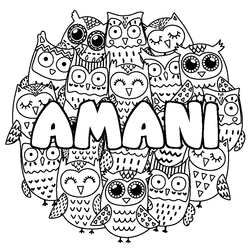 Coloraci&oacute;n del nombre AMANI - decorado b&uacute;hos
