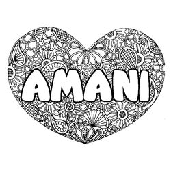 Coloraci&oacute;n del nombre AMANI - decorado mandala de coraz&oacute;n