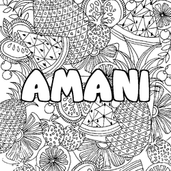 Coloraci&oacute;n del nombre AMANI - decorado mandala de frutas