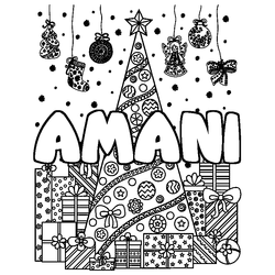 Coloraci&oacute;n del nombre AMANI - decorado &aacute;rbol de Navidad y regalos