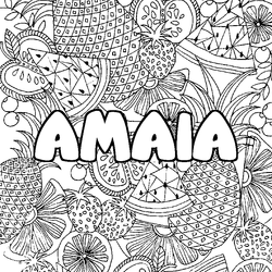 Coloraci&oacute;n del nombre AMAIA - decorado mandala de frutas