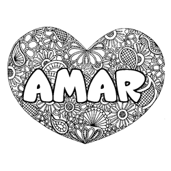 Coloraci&oacute;n del nombre AMAR - decorado mandala de coraz&oacute;n