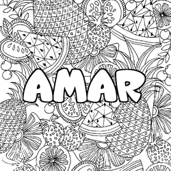 Coloraci&oacute;n del nombre AMAR - decorado mandala de frutas