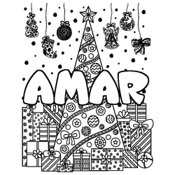 Coloraci&oacute;n del nombre AMAR - decorado &aacute;rbol de Navidad y regalos