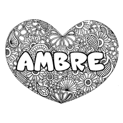 Coloraci&oacute;n del nombre AMBRE - decorado mandala de coraz&oacute;n