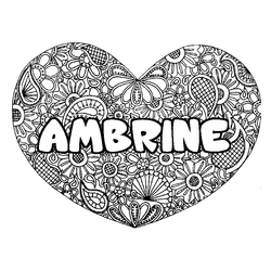 Coloraci&oacute;n del nombre AMBRINE - decorado mandala de coraz&oacute;n