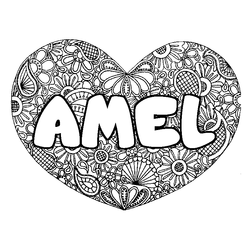 Coloraci&oacute;n del nombre AMEL - decorado mandala de coraz&oacute;n