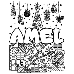 Coloraci&oacute;n del nombre AMEL - decorado &aacute;rbol de Navidad y regalos