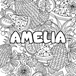 Coloraci&oacute;n del nombre AMELIA - decorado mandala de frutas