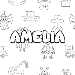 Coloraci&oacute;n del nombre AMELIA - decorado juguetes
